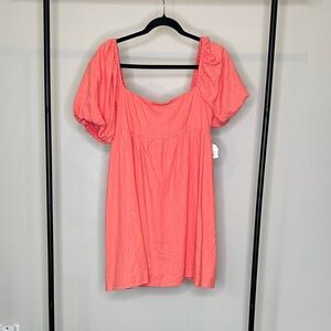 New With Tags Altar'd State Coral Mini Dress with Puff Sleeves Size Medium